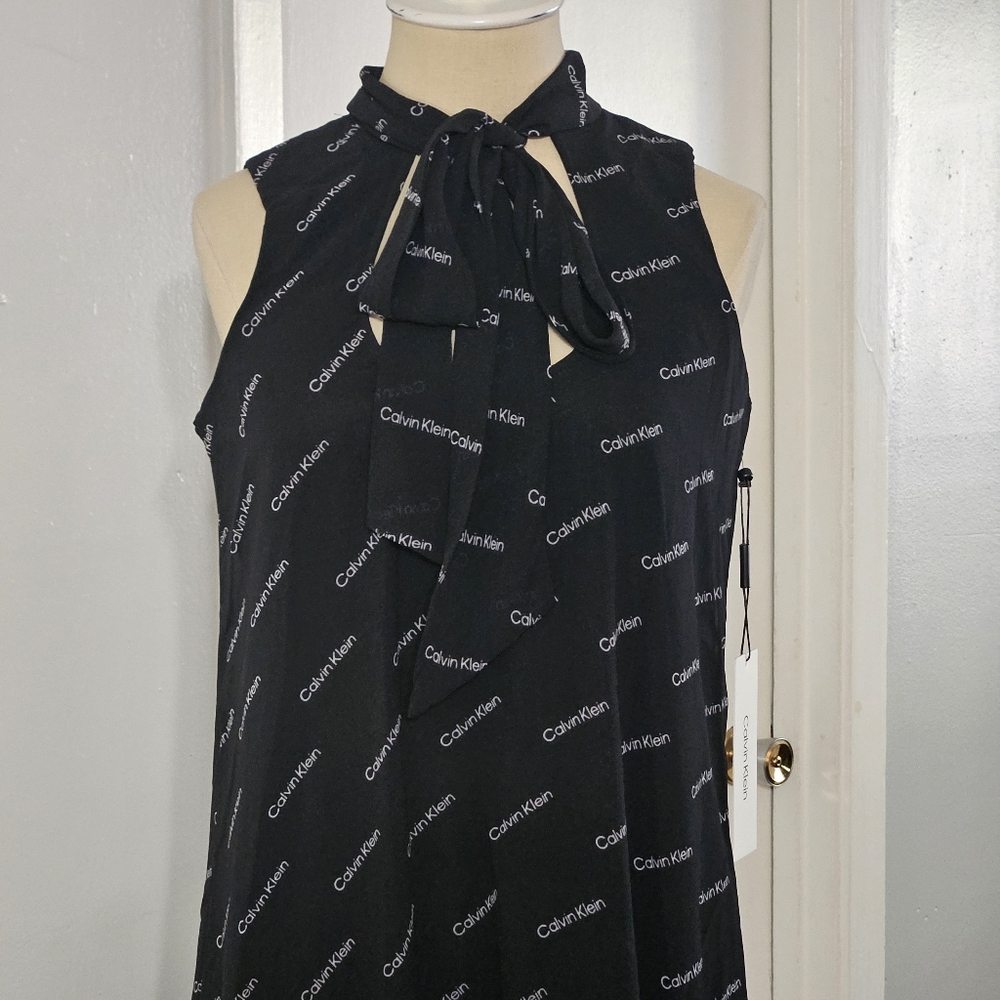 Calvin Klein Women's Logo Chiffon Tie Neck Shift Dress‎ Size:2 NWT - Picture 6 of 10